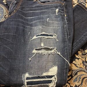 American Eagle Outfitters Men's Distressed Dark Blue Skinny Jeans